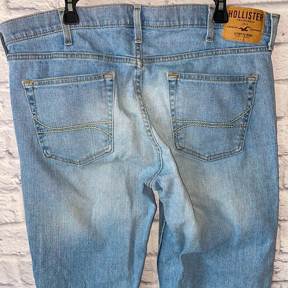 Hollister Light Acid Wash Denim Slim Straight Fit Mens 38x34 Casual Jean Pants - Picture 9 of 14